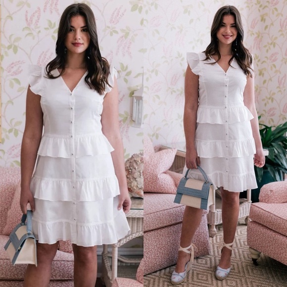 GAL MEETS GLAM Ann White Tiered Cotton Dress Size 6 - Picture 1 of 7